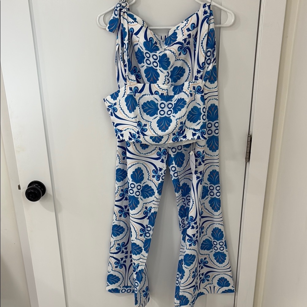 Blue and White Resort Style Summer Pant Set